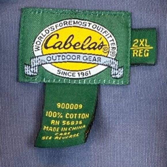 Cabelas Mens Shirt 2XL Blue Cotton Long Sleeve With Embroidered Pheasant - Picture 3 of 7
